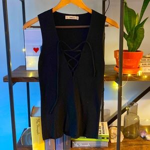 Zara Knit Lace Up Sleeveless Shell Size S